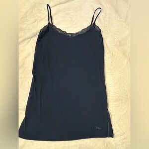 Aeropostale Navy Blue Lace Trim Cami Top size L built in bra